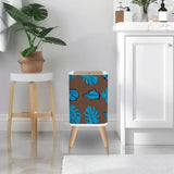 Midcentury Monstera Leaf Trash Can – Brown Blue Retro Nordic Waste Bin - One Size - retro tash cans
