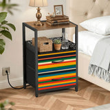 Midcentury Nightstand with Built-In Power & Retro 70s Stripes Front - retro bedside table