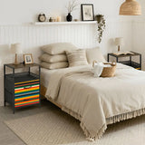 Midcentury Nightstand with Built-In Power & Retro 70s Stripes Front - retro bedside table