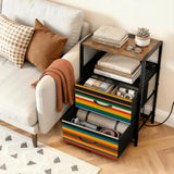 Midcentury Nightstand with Built-In Power & Retro 70s Stripes Front - retro bedside table
