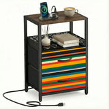 Midcentury Nightstand with Built-In Power & Retro 70s Stripes Front - retro bedside table