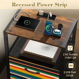 Midcentury Nightstand with Built-In Power & Retro 70s Stripes Front - retro bedside table