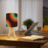 Midcentury Rainbow Retro Table Lamp – Wood Tripod Base Linen Shade - retro table lamps