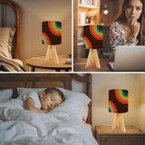 Midcentury Rainbow Retro Table Lamp – Wood Tripod Base Linen Shade - retro table lamps