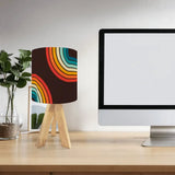 Midcentury Rainbow Retro Table Lamp – Wood Tripod Base Linen Shade - retro table lamps