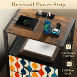 Midcentury Side Table with Power Outlets - Nightstand With Two Drawers - retro bedside table