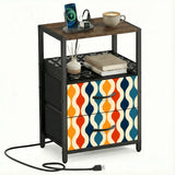 Midcentury Side Table with Power Outlets - Nightstand With Two Drawers - retro bedside table