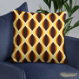 MIDCENTURY THROW PILLOW 1960s Brown Yellow White Retro Grid Cushion Graphic Art - retro pillow