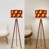 Midcentury Tripod Floor Lamp – Retro 1970s Print Shade orange red yellow - retro floor lamps