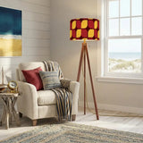 Midcentury Tripod Floor Lamp – Retro 1970s Print Shade orange red yellow - retro floor lamps