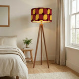 Midcentury Tripod Floor Lamp – Retro 1970s Print Shade orange red yellow - retro floor lamps