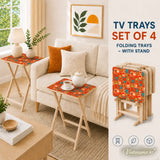 Midcentury TV Tray 4 Tables Set with Rack – Foldable Wooden Snack Tables - 4 Pack - retro tv tray