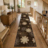 Mocha Retro Flower Hallway Runner Rugs – 60s 70s Midcentury Designs - retro runner