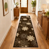 Mocha Retro Flower Hallway Runner Rugs – 60s 70s Midcentury Designs - retro runner