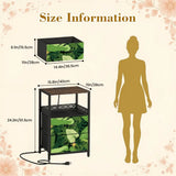 Monstera Leaf Print Nightstand with Built-In Power & Retro Front - retro bedside table