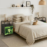Monstera Leaf Print Nightstand with Built-In Power & Retro Front - retro bedside table