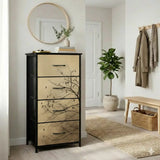 Moody Branches & Birds Dresser – Black Yellow Forest 4-Drawer Storage - retro dresser