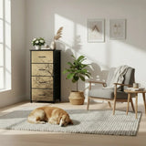 Moody Branches & Birds Dresser – Black Yellow Forest 4-Drawer Storage - retro dresser