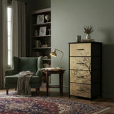 Moody Branches & Birds Dresser – Black Yellow Forest 4-Drawer Storage - retro dresser