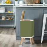 Nordic Retro Square Small Trash Can with Lid Olive Moss Green - One Size - retro tash cans