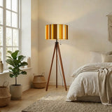 Nordic Retro Tripod Floor Lamp - 70s Brown Beige Yellow Stripes - retro floor lamps