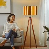 Nordic Retro Tripod Floor Lamp - 70s Brown Beige Yellow Stripes - retro floor lamps