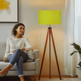 Nordic Retro Wooden Tripod Floor Lamp - Chartreuse Green Yellow Pop - retro floor lamps