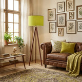 Nordic Retro Wooden Tripod Floor Lamp - Chartreuse Green Yellow Pop - retro floor lamps