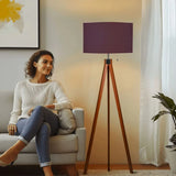 Nordic Retro Wooden Tripod Floor Lamp Muted Plum Eggplant Shade - retro floor lamps