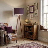 Nordic Retro Wooden Tripod Floor Lamp Muted Plum Eggplant Shade - retro floor lamps
