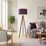 Nordic Retro Wooden Tripod Floor Lamp Muted Plum Eggplant Shade - retro floor lamps