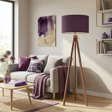 Nordic Retro Wooden Tripod Floor Lamp Muted Plum Eggplant Shade - retro floor lamps