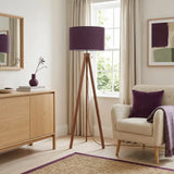 Nordic Retro Wooden Tripod Floor Lamp Muted Plum Eggplant Shade - retro floor lamps