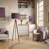Nordic Retro Wooden Tripod Floor Lamp Muted Plum Eggplant Shade - retro floor lamps