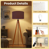 Nordic Retro Wooden Tripod Floor Lamp Muted Plum Eggplant Shade - retro floor lamps