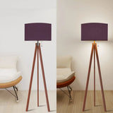 Nordic Retro Wooden Tripod Floor Lamp Muted Plum Eggplant Shade - retro floor lamps