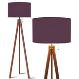 Nordic Retro Wooden Tripod Floor Lamp Muted Plum Eggplant Shade - US Plug - retro floor lamps