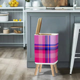 Nordic Square Small Trash Can with Lid Tartan Check Fabric Blue Pink Red - One Size - retro tash cans