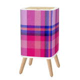 Nordic Square Small Trash Can with Lid Tartan Check Fabric Blue Pink Red - One Size - retro tash cans