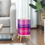 Nordic Square Small Trash Can with Lid Tartan Check Fabric Blue Pink Red - One Size - retro tash cans