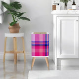 Nordic Square Small Trash Can with Lid Tartan Check Fabric Blue Pink Red - One Size - retro tash cans