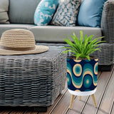Nordic Style Plant Pot with Wooden Legs - Blue Beige Retro 60s - retro plant pot