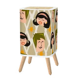 Nordic Style Square Small Trash Can with Lid Mid Century Pattern Faces - One Size - retro tash cans