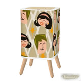 Nordic Style Square Small Trash Can with Lid Mid Century Pattern Faces - One Size - retro tash cans