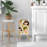 Nordic Style Square Small Trash Can with Lid Mid Century Pattern Faces - One Size - retro tash cans