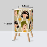 Nordic Style Square Small Trash Can with Lid Mid Century Pattern Faces - One Size - retro tash cans
