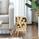 Nordic Style Square Small Trash Can with Lid Mid Century Pattern Faces - One Size - retro tash cans