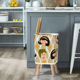 Nordic Style Square Small Trash Can with Lid Mid Century Pattern Faces - One Size - retro tash cans