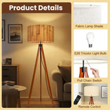 Nordic Tripod Floor Lamp with Wood Grain Shade and Remote LED Light - retro floor lamps