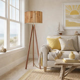 Nordic Tripod Floor Lamp with Wood Grain Shade and Remote LED Light - retro floor lamps